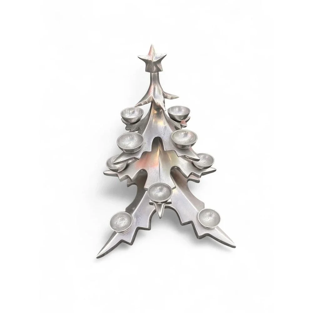 Vintage Pottery Barn Aluminum Christmas Tree 12 Candle Candelabra Holiday Decor
